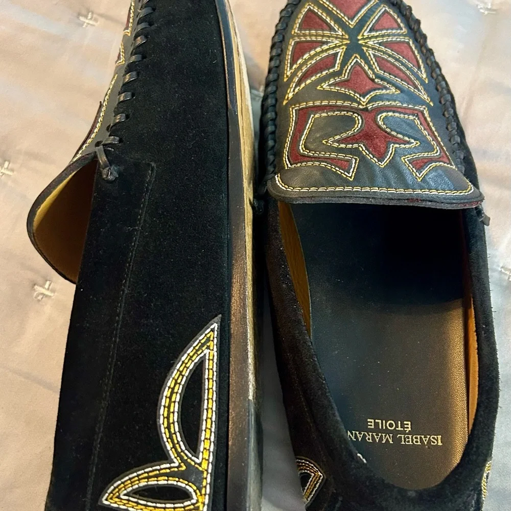 Isabel Marant Etoile Finha Leather and Velvet Embroidered Loafers - Picture 3 of 9